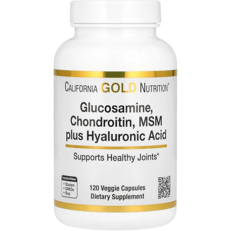 Для суглобів і зв'язок California Gold Nutrition Glucosamine Chondroitin MSM plus Hyaluronic Acid, 120 капсул